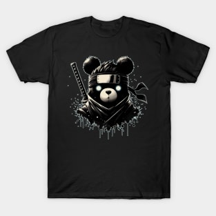 Cool Ninja Bear Japanese Anime Ink Splash Style T-Shirt